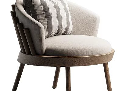 Modern Accent Chair With Upholstered Seat Striped Cushion And Wooden Legs 3d model