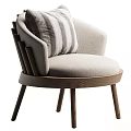 Modern Accent Chair With Upholstered Seat Striped Cushion And Wooden Legs