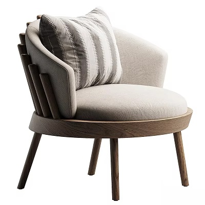 Modern Accent Chair With Upholstered Seat Striped Cushion And Wooden Legs 3d model
