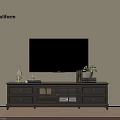 Modern Dark Wood TV Stand with Drawers Glass Doors TV Vase Books and Potted Plant