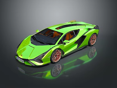 Green Luxury Sports Car with Modern Aerodynamic Design Orange Interior Copper Wheels and Glossy Reflection 3d model