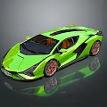 Green Luxury Sports Car with Modern Aerodynamic Design Orange Interior Copper Wheels and Glossy Reflection