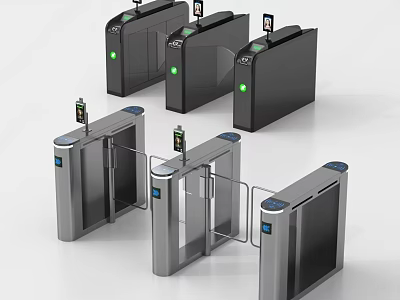 Modern Turnstile Gates With Black Silver Design Display Screens And Green Indicator Lights 3d model