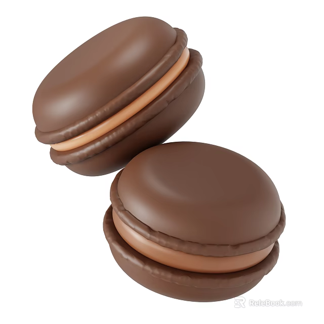 Two Chocolate Macarons With Brown Shells And Orange Cream Filling 3d model 