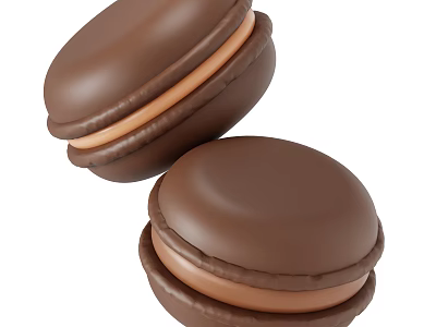 Two Chocolate Macarons With Brown Shells And Orange Cream Filling 3d model