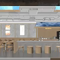 Modern Hotpot Restaurant Interior Design With Open Kitchen Wooden Tables And Ceiling Decorations