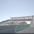 Modern Landscape Bridge With Red Pillars Star Shaped Decorations And Glass Railings