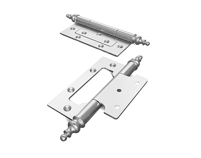 Sturdy Silver Metal Hinges With Hinge Plates Pivot Pins And Screw Holes 3d model