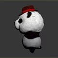 Cute Panda Plush Toy Wearing Red Hat Standing On Dark Background