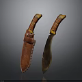 Handcrafted Tactical Knives With Brown Textured Handles Metal Blades And Leather Sheaths
