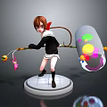 3D Character Model With Long Handle Tool And Colorful Spherical Decorations On White Base