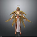Detailed Angelic Character With Golden Wings Halo And Pink Decorative Gown