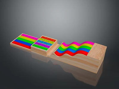 Creative Rainbow Colored Wooden Blocks With Wavy Design And Stacked Structure 3d model