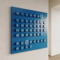 Blue Wall Mounted Digital Keypad Panel With Numbered Buttons And Indicators 3d model