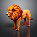 3D Lion Character Model With Detailed Orange Mane Standing On Dark Reflective Surface 3d model
