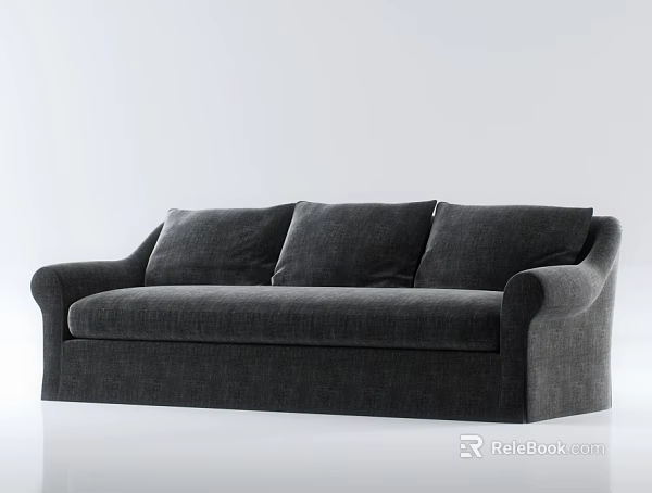 Dark Gray Fabric Three Seater Sofa With Modern Design And Cushioned Armrests 3d model 
