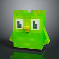 Cute Pixelated Green Bird Character With Big Eyes And Yellow Beak
