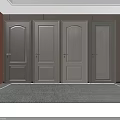 Four Modern Light Colored Hinged Doors With Different Panel Designs In Interior Space 3d model