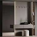 Stylish Entryway Hallway Design Featuring Wooden Console Table Black Vase Round Stool And Wall Spotlights