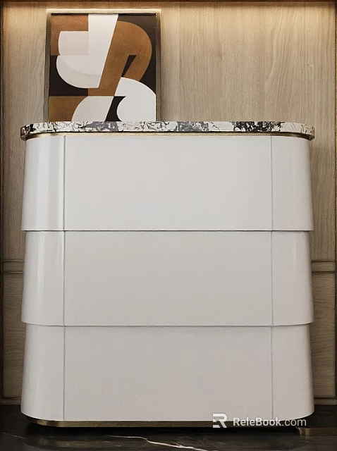 Elegant Modern White Kitchen Sideboard With Marble Top And Storage Drawers 3d model