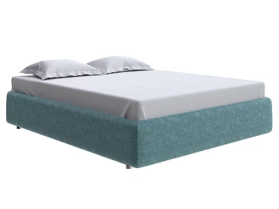 Modern Double Bed With Blue Upholstered Frame White Mattress And Pillows 3d model