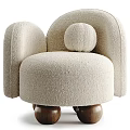 Modern Cozy Cream Plush Single Seater Sofa with Rounded Armrests Round Cushion and Wooden Legs