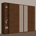 Modern Wooden Wardrobe With Rattan Weave Doors And Open Storage Shelves