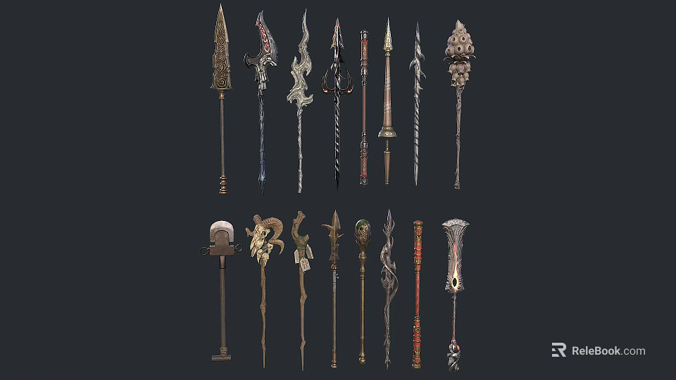Collection Of Various Medieval Weapons With Intricate Designs And Decorative Elements 3d model 