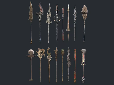 Collection Of Various Medieval Weapons With Intricate Designs And Decorative Elements 3d model