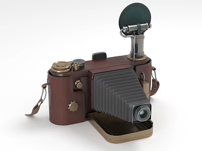 Vintage Folding Camera With Leather Body And Classic Parts 3d model