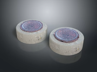 Pair of Round Concrete Manhole Covers With Detailed Decorative Surface Patterns 3d model
