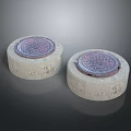 Pair of Round Concrete Manhole Covers With Detailed Decorative Surface Patterns