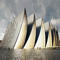 Modern Metallic Leaf Shaped Museum Building with Textured Facade in Urban Square
