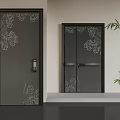 Dark Colored Security Doors With Floral Patterns And Modern Home Interior Design 3d model
