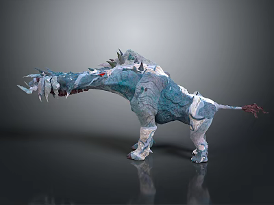 Fantasy Character Design Of Blue And White Textured Creature With Spiked Head And Sharp Teeth 3d model