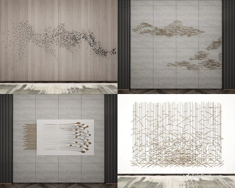 Modern Wall Decor With Abstract Geometric Metal Lines And Neutral Backgrounds 3d model