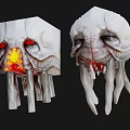 Detailed Fantasy Creature Character Head Designs With Red Eyes Glowing Features And Tentacles
