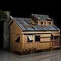 Ancient Traditional Architecture Model With Wooden Structure Tile Roof And Tree Element