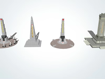 Architectural Components Featuring Spire Shaped Structures Pedestal Base And Ornamental Details 3d model