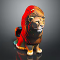 Vibrant Colored Lion In Sitting Posture With Red Orange Mane And Artistic Design