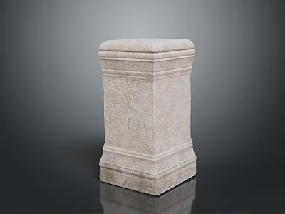 Light Gray Stone Pedestal With Square Base Carved Details And Decorative Edges 3d model