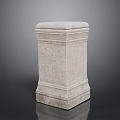 Light Gray Stone Pedestal With Square Base Carved Details And Decorative Edges