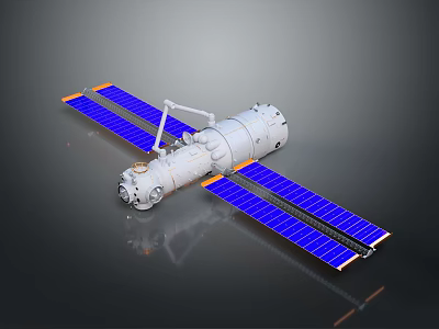 Space Station Module With Blue Solar Panels And Robotic Arm Equipment 3d model