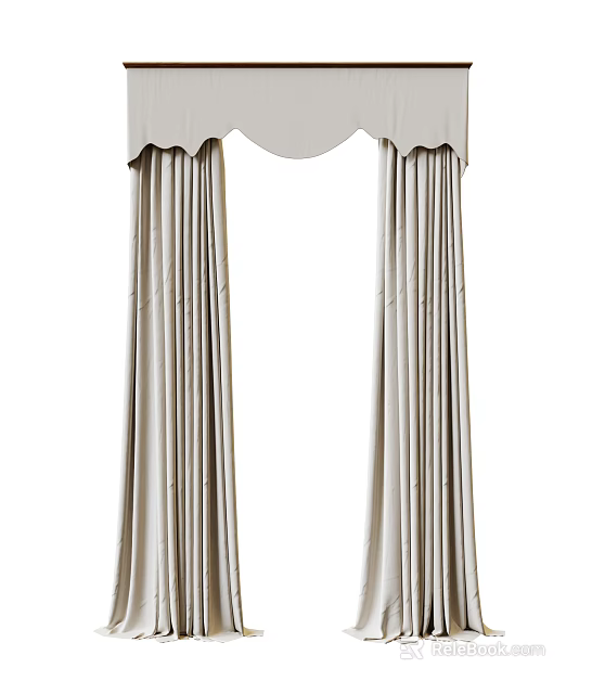Elegant Beige Curtains With Scalloped Valance And Flowing Drapery Design 3d model 