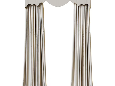 Elegant Beige Curtains With Scalloped Valance And Flowing Drapery Design 3d model