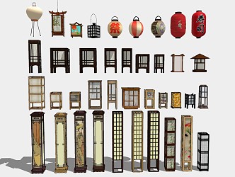 Japanese-style lamps and lanterns combination lamps 3d model