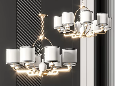 Modern Elegant Chandelier with Multiple White Shades and Gold Metal Frame for Interior Decoration 3d model