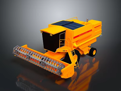 Modern Yellow Combine Harvester With Solar Panels And Front Harvesting Device 3d model