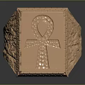 Golden Metal Ring With Ankh Symbol And Carved Textured Surface Design