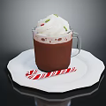 Rich Hot Chocolate With Whipped Cream Green White Sprinkles And Candy Cane On White Plate